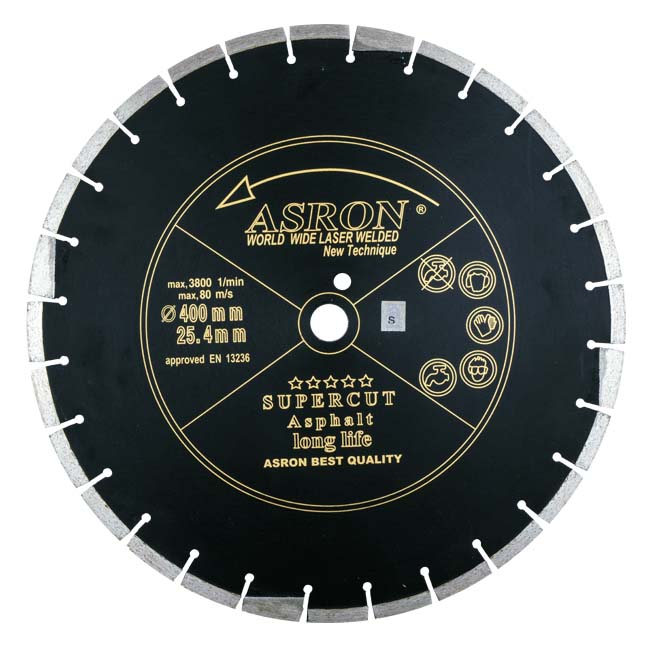 تیغه ۴۰۰ میلی‌متر آسفالت بر، مزایای تیغه کاتر آسفالت بر بزرگ، عمق برش آسفالت ۴۰۰ آسرون، مقایسه تیغه ۳۵۰ و ۴۰۰، نکات برش آسفالت با کاتر، استاندارد EN13236 آسفالت بر، خرید صفحه آسفالت بر ASRON